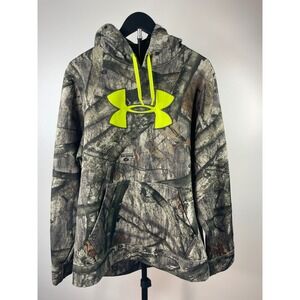 Under Armour Storm Mossy Oak Treestand Camo Hoodie Neon Yellow Logo 1248010 LG